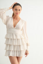 Cream Ruffled Long-Sleeve Mini Dress