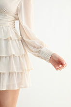 Cream Ruffled Long-Sleeve Mini Dress