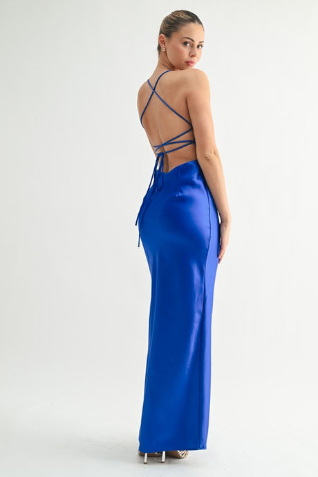 Satin Strappy Back Maxi Dress