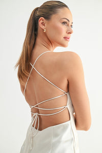 Cream Satin Strappy Back Maxi Dress
