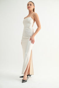 Cream Satin Strappy Back Maxi Dress