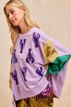 Mardi Gras Sequin Crawfish Washed Mardi Gras Sweatshirt Top