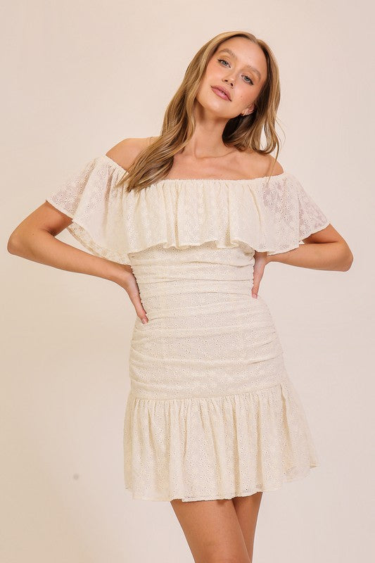 Cream Off-the-shoulder Cream Dress