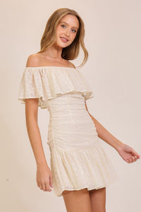 Cream Off-the-shoulder Cream Dress