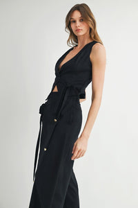 Black Sleeveless Vest Top & Pants Set