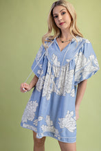 Misty Blue Mix Mint Trim Detail Button Down Dress