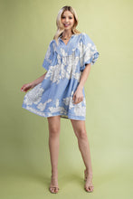 Misty Blue Mix Mint Trim Detail Button Down Dress