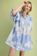 Misty Blue Mix Mint Trim Detail Button Down Dress