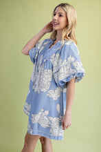 Misty Blue Mix Mint Trim Detail Button Down Dress