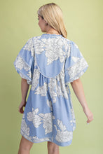 Misty Blue Mix Mint Trim Detail Button Down Dress