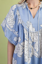 Misty Blue Mix Mint Trim Detail Button Down Dress