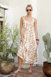 Ivory/Taupe Printed Midi Dress