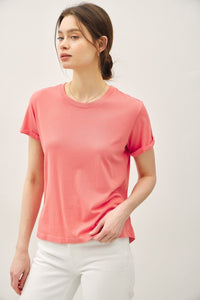 Coral Boxy Cut Tee W/ Roll Sleeve