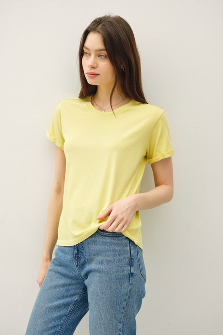 Buttercup Boxy Cut Tee W/ Roll Sleeve