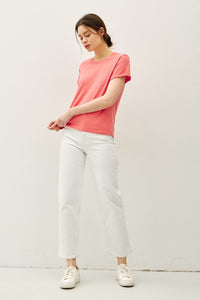 Coral Boxy Cut Tee W/ Roll Sleeve