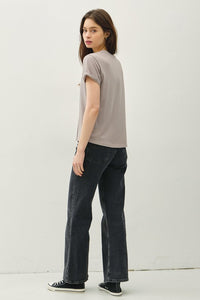 Greige Boxy Cut Tee W/ Roll Sleeve