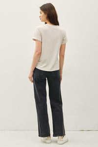 Stone Boxy Cut Tee W/ Roll Sleeve