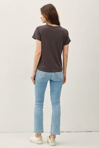 Charcoal Boxy Cut Tee W/ Roll Sleeve