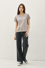 Greige Boxy Cut Tee W/ Roll Sleeve
