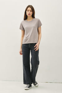 Greige Boxy Cut Tee W/ Roll Sleeve