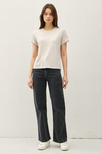 Stone Boxy Cut Tee W/ Roll Sleeve