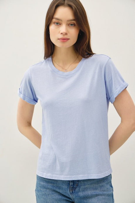 Blue Berry Boxy Cut Tee W/ Roll Sleeve