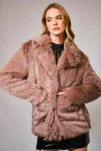 Mocha Shaggy Notch Collared Faux Fur Coat