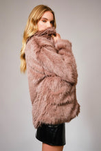 Mocha Shaggy Notch Collared Faux Fur Coat