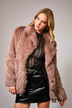 Mocha Shaggy Notch Collared Faux Fur Coat