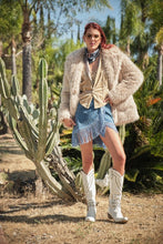 Light Taupe Shaggy Notch Collared Faux Fur Coat