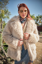 Light Taupe Shaggy Notch Collared Faux Fur Coat