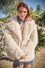 Light Taupe Shaggy Notch Collared Faux Fur Coat
