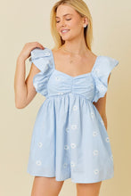 Light Blue Ruffle Shoulder Shirring Babydoll Romper