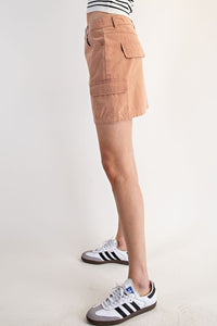 Smoky Salmon Stone Washed Mini Cargo Skirt