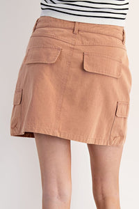 Smoky Salmon Stone Washed Mini Cargo Skirt