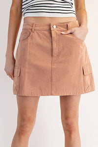 Smoky Salmon Stone Washed Mini Cargo Skirt
