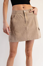 Taupe Stone Washed Mini Cargo Skirt