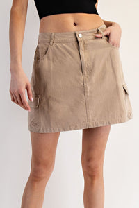 Taupe Stone Washed Mini Cargo Skirt