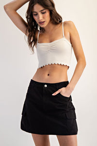 Ash Black Stone Washed Mini Cargo Skirt