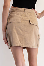 Taupe Stone Washed Mini Cargo Skirt