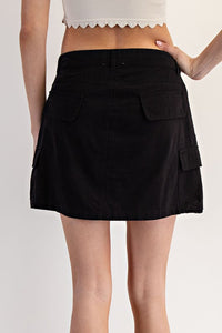 Ash Black Stone Washed Mini Cargo Skirt