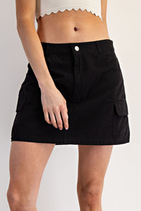 Ash Black Stone Washed Mini Cargo Skirt