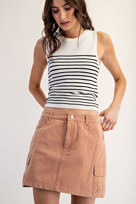 Smoky Salmon Stone Washed Mini Cargo Skirt