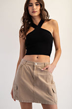 Taupe Stone Washed Mini Cargo Skirt