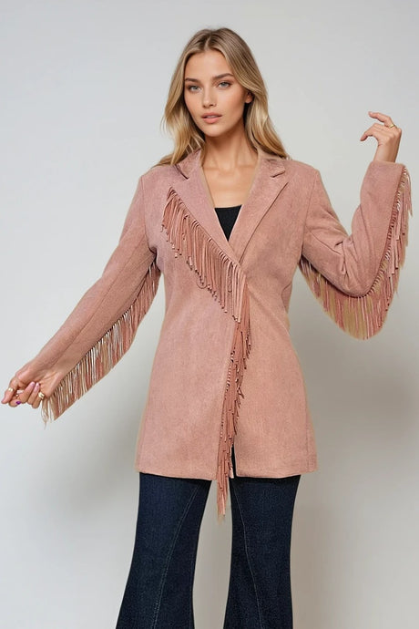 Mauve Fringed Suede Blazer