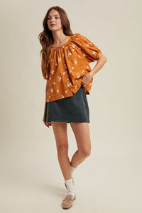 Auburn Floral Embroidered Button-up Blouse