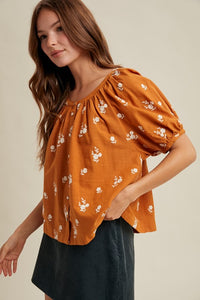 Auburn Floral Embroidered Button-up Blouse