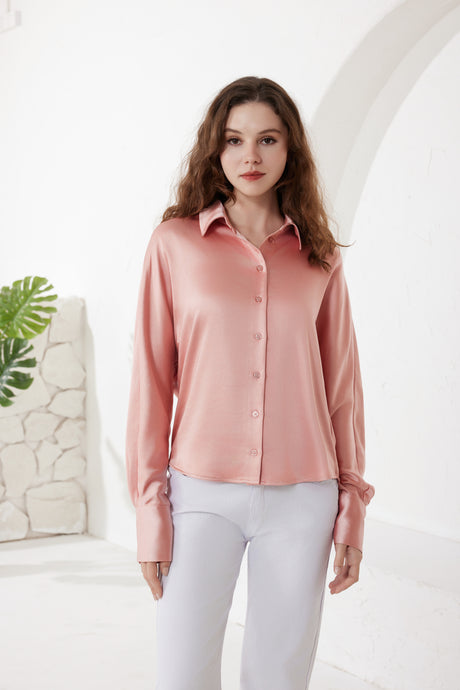Rose Pink Satin Silk Shirt