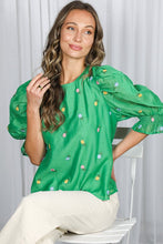 Green Flower Embroidery Detail Organza Top
