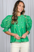 Green Flower Embroidery Detail Organza Top